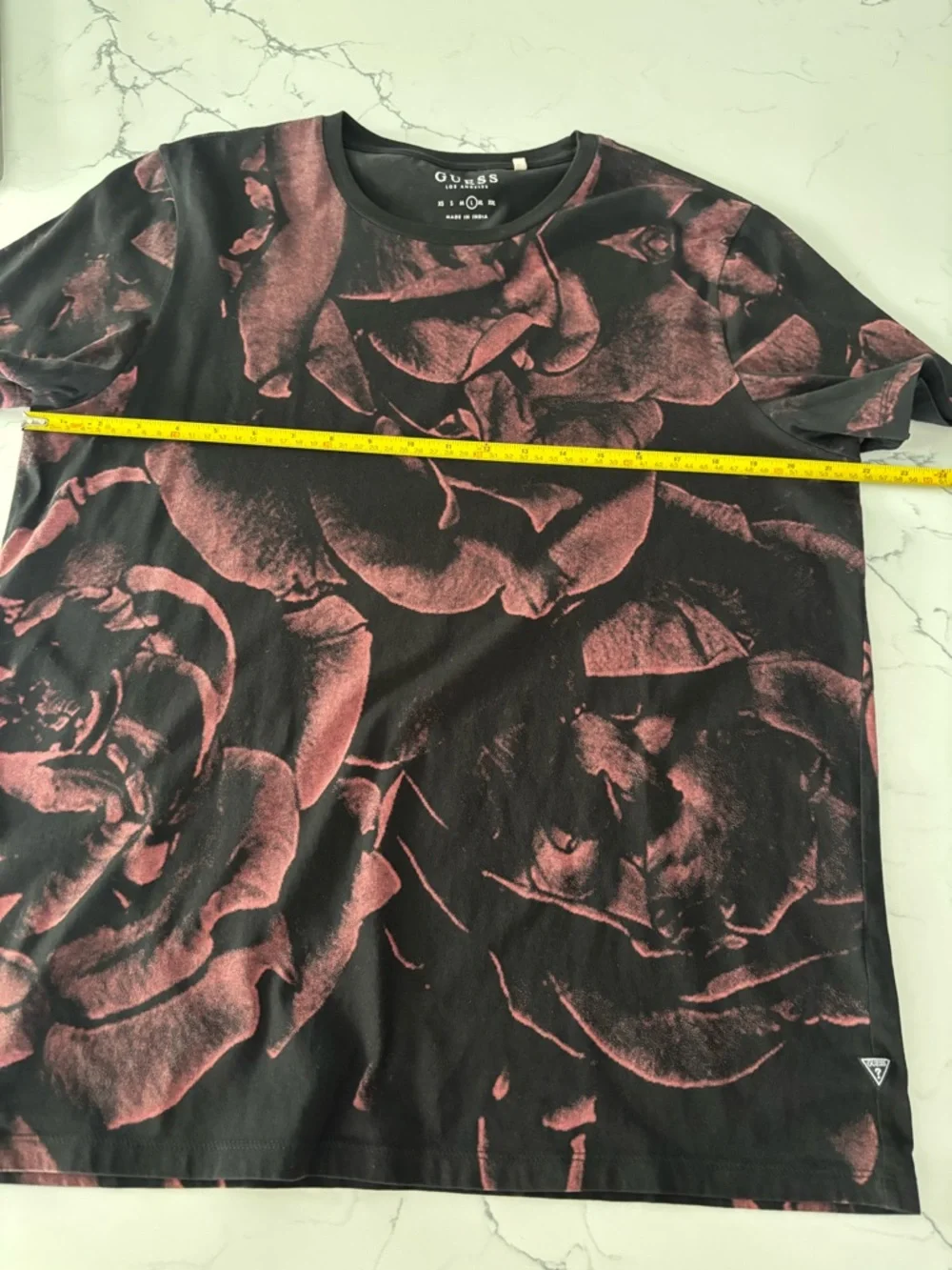GUESS Black T-Shirt with Dusty Rose Floral Print - Picture 6 of 7